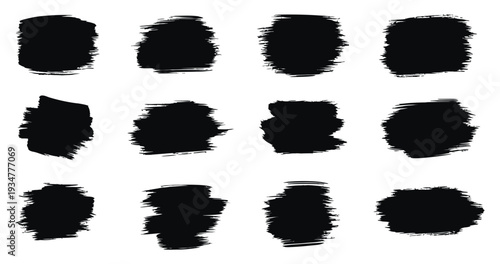 A collection of 12 black brush strokes on a white background