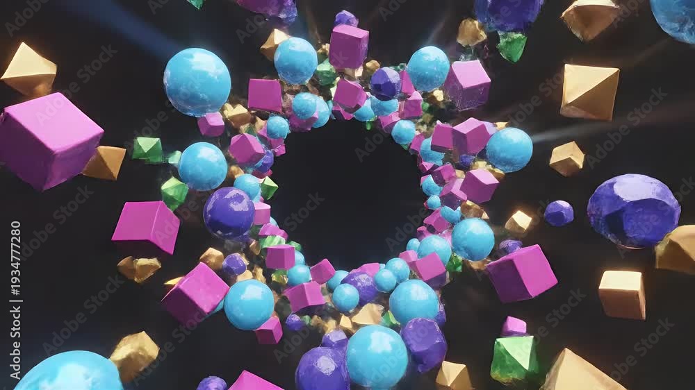 custom made wallpaper toronto digitalAbstract tunnel of colorful geometric shapes, spheres, cubes, and pyramids