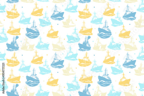 Coast guard ship seamless pattern design