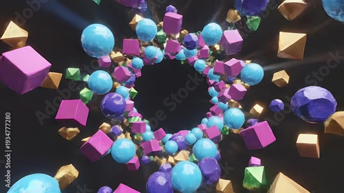 Wallpaper Mural Abstract tunnel of colorful geometric shapes, spheres, cubes, and pyramids Torontodigital.ca