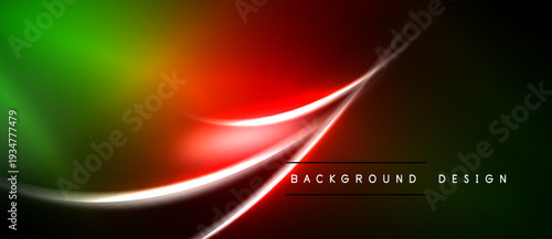 Abstract vibrant background. Smooth gradients blend green, red, black. Dynamic curves create modern visual effect. Simple text overlay present.