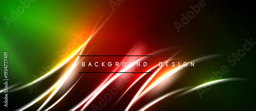 Abstract vibrant background. Smooth gradients blend green, red, yellow hues. Dynamic lines create modern visual effect. Text reads background design.