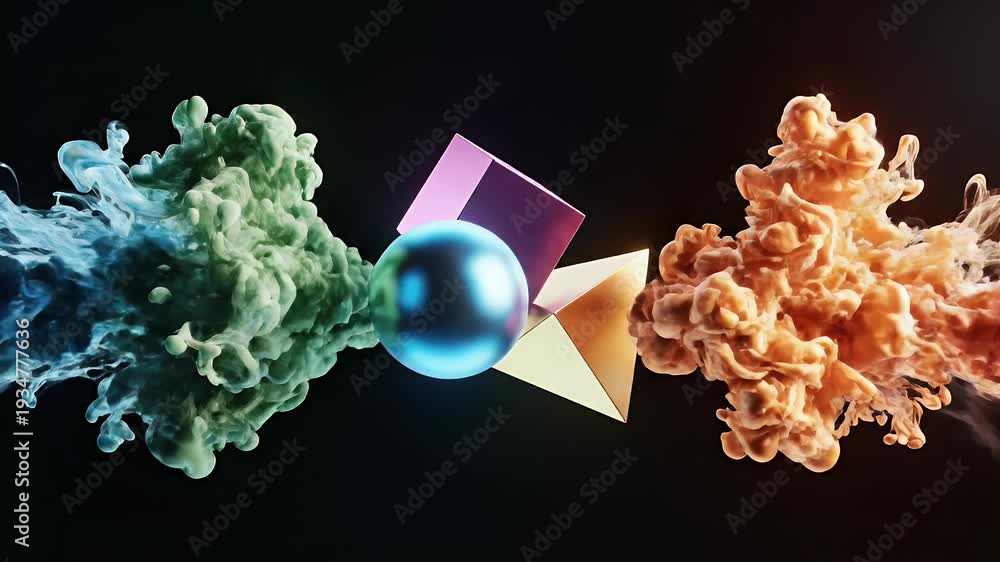 custom made wallpaper toronto digitalAbstract composition with iridescent geometric shapes and glowing sphere