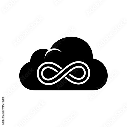 Cloud DevOps logo collection with infinity loop merged into cloud form in bold black solid flat vector