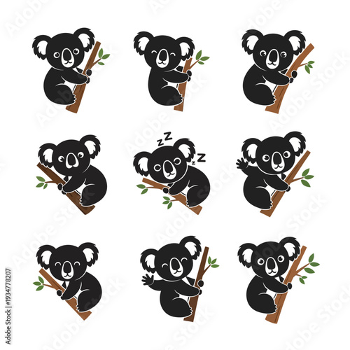 Koala mascot logo collection with soft rounded minimal style for nursery, baby product and children branding.
