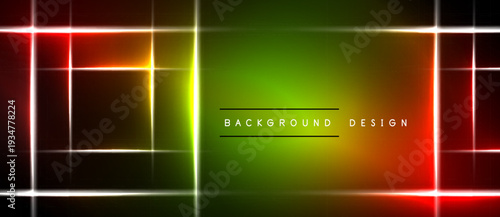 Bright neon lines form rectangle, gradient background. Dark edges create contrast, modern aesthetic. Text reads background design.