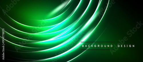 Abstract green lines create dynamic flow. Dark background emphasizes bright curves, modern design element. Simple text reads background design.
