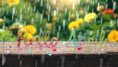 Hello April Outdoor Rainy Spring Scene