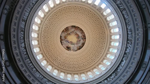Rotating view of the mesmerizing dome inside of US Capitol in Washington, DC. Capitol's cast-iron dome is among the oldest such structures in the world