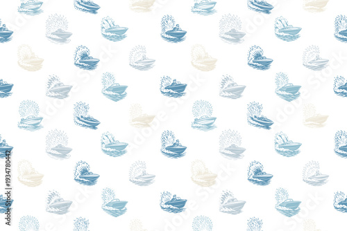 Speedboat water spray seamless pattern design