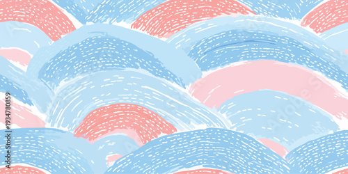 Abstract Watercolor Wavy Hills Seamless Pattern.