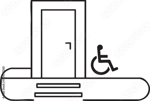 Accessible Entrance Icon with Door and Stairs Line Art