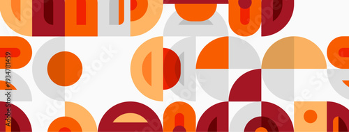 Retro pattern features geometric shapes, warm colors, beige background. Abstract design evokes vintage aesthetic.