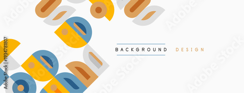 Abstract geometric shapes overlap, creating dynamic visual texture. Soft colors dominate neutral background. Minimalist design elements present.