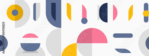 Abstract geometric shapes overlap, creating colorful modern pattern. Soft hues dominate composition, offering visual harmony.