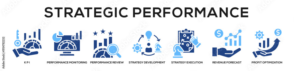 Fototapeta premium Glyphcolor - Strategic Performance web banner icon vector illustration concept