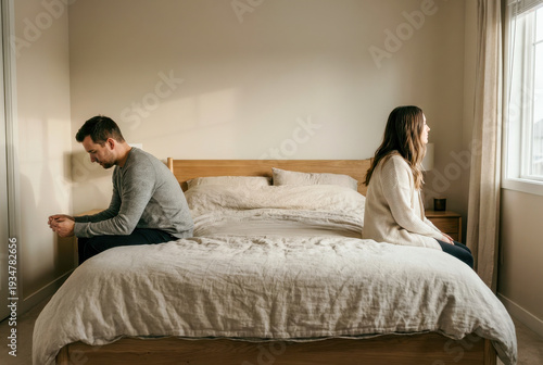 Authentic lifestyle shot of relationship conflict with partners ignoring each other at home