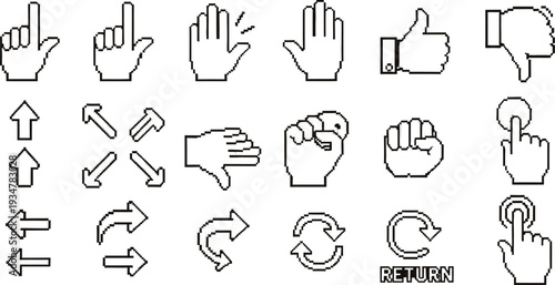American sign language hand gestures and directional arrows