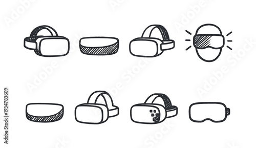 Virtual reality, vr headset outline icon set for augmented experiences.