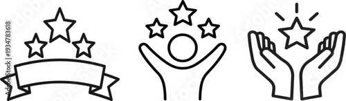 Icon set featuring stars and hands for ratings and awards
