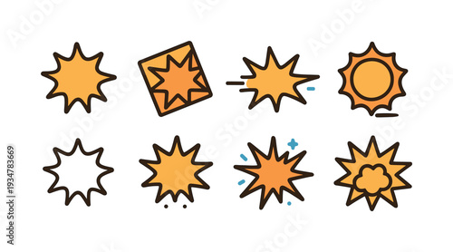 Explosion, burst outline icon set. dynamic energy and impact icons collection.