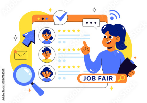 Online Hiring Illustration With Resume Review Interview Session And Job Recruitment In Flat Style Cartoon Design Vector