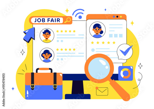 Online Job Fair Illustration With Recruitment Resume Screening And Hiring Interview In Flat Style Cartoon Background Vector