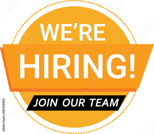 We Are Hiring With White Font Design On White Background Inside Round And Rectangle Shape And Design Business Recruiting Concept With Yellow Color Design For The Hiring Concept Free Vector