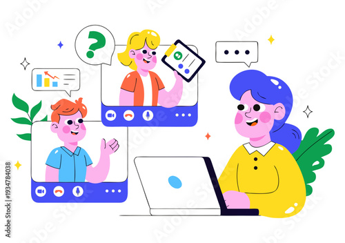 Engaging Online Communication Illustration For Kids Vector