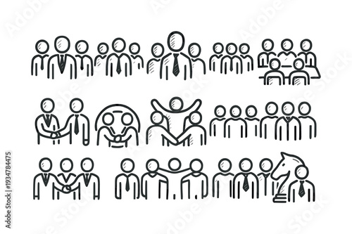 Team collaboration outline icon set. group, meeting, communication, partnership icons