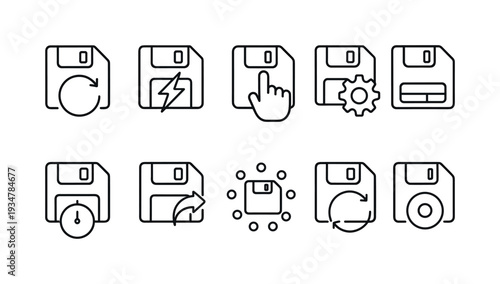 Floppy disk outline icon set. save, storage files icons outline collection