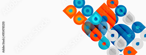 Colorful rounded squares overlap white background. Geometric shapes create dynamic visual pattern. Bright hues dominate composition.