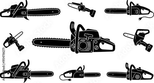 Chainsaw, Chainsaw silhouette, Chain saw icon, Chain saw vector set, Chainsaw illustration, Chainsaw clipart set
