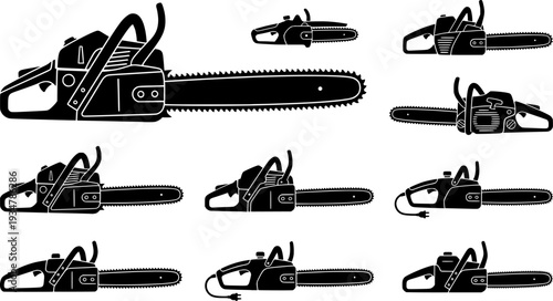 Chainsaw, Chainsaw silhouette, Chain saw icon, Chain saw vector set, Chainsaw illustration, Chainsaw clipart set
