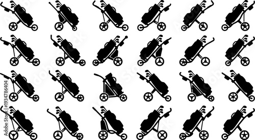 Golf push cart silhouette, Golf pull cart silhouette, Golf push cart, Golf pull cart, Golf bag trolley silhouette, Bag trolley, Golf pushcart vector
