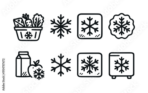 Winter, freezer outline icon set. cold storage, snowflakes line icons collection