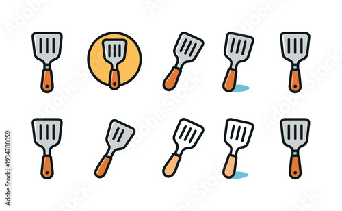 Cooking tools icon set. kitchen, spatula, cooking utensils, flat design icons collection