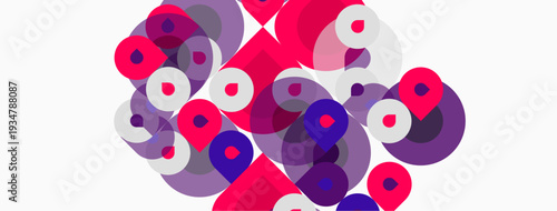 Abstract composition featuring overlapping circles. Shades range from pinks, purples, whites creating dynamic visual texture. Modern design element.