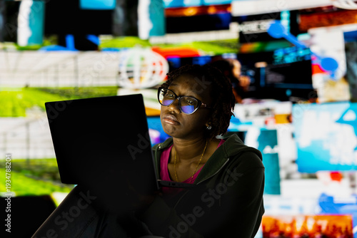 Photography Woman addicted to watching internet clips, unable to stop using notebook