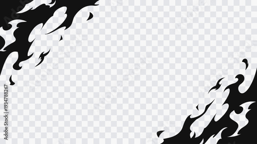 Black abstract flame shapes on transparent background. Dynamic fire elements isolated for design, overlays and creative compositions.