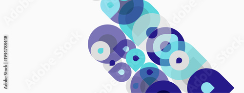 Abstract circles overlap, creating dynamic visual pattern. Shades range from light blue to deep purple. Minimalist design.