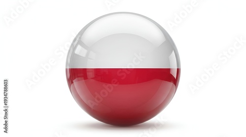 A glossy, reflective, egg-shaped object featuring the white and red colors of the polish flag, isolated on a white background.