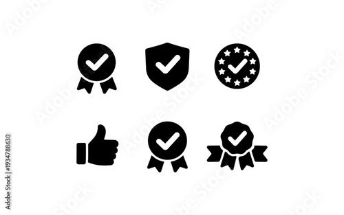 Collection of black checkmark icons representing quality, approval, and success