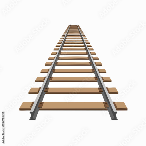 Railroad tracks disappearing into the distance illustration; railway sleepers stretching into the horizon; perspective view; journey ahead
