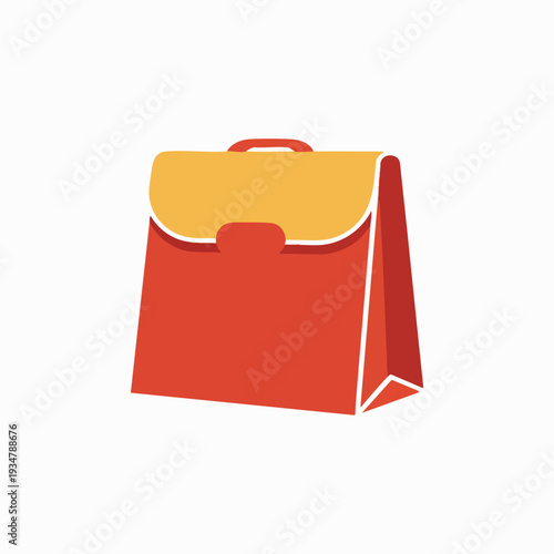 Red and orange school satchel vector illustration in flat design style perfect for educational supplies and back to school graphics