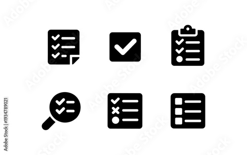 Collection of checklist and task icons representing completion and organization