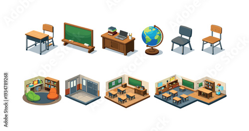 Classroom, education icon set. school, learning, flat, colorful icons collection