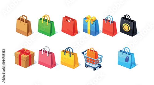 Shopping and retail icon set. 3d icons for e-commerce and online shopping