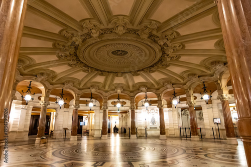 Architectural elements eclectic and Beaux-Arts style of Second Empire in France, with elements of neo-baroque, classicism and Roman architecture, marble, golden stucco, sculptures, rich decoration