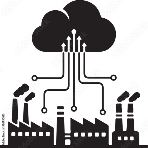 Industrial factory emitting pollution into cloud  environmental impact of industry